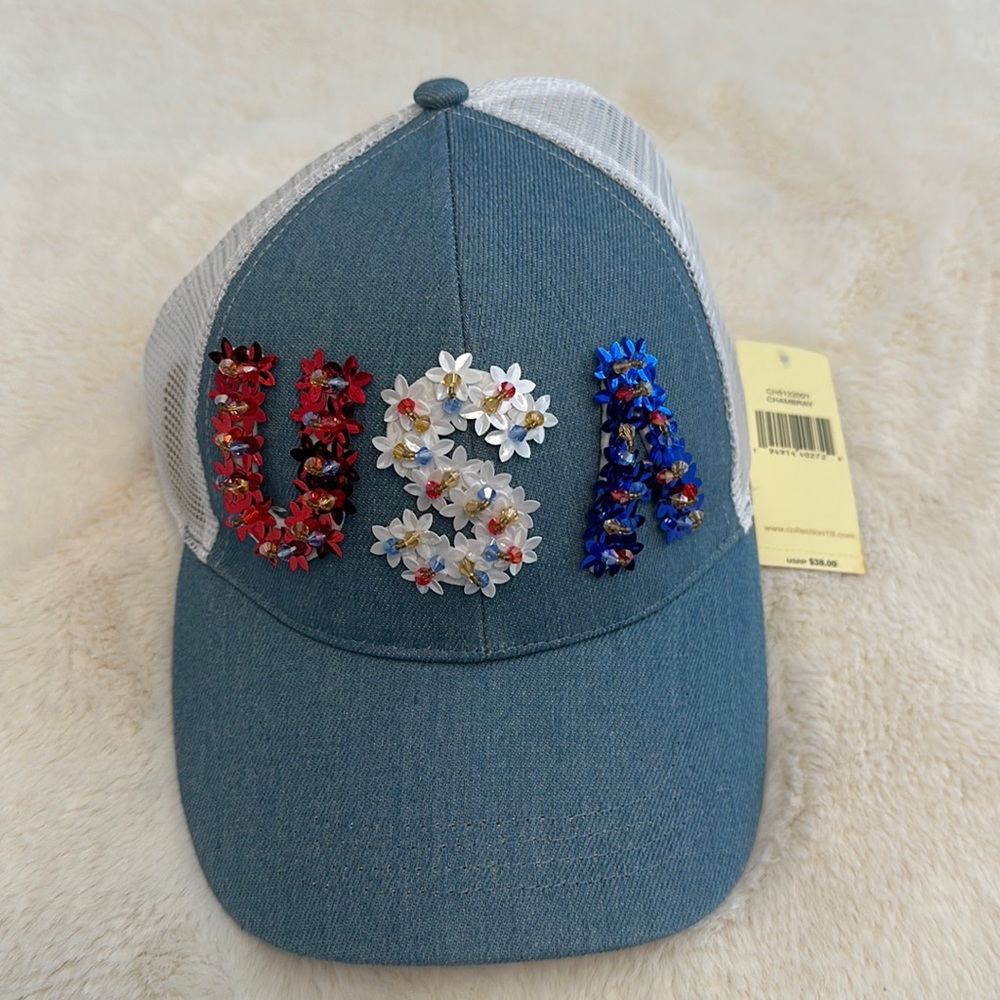 NWT Collectioneighteen USA embellished baseball cap. The red, white and blue.